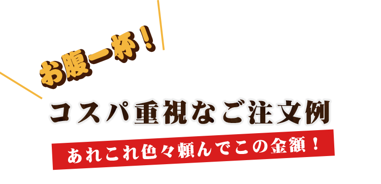 お腹一杯！コスパ重視なご注文例あれこれ色々頼んでこの金額！